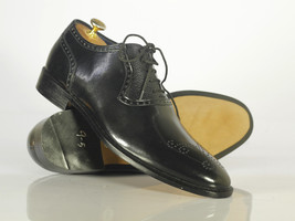 Handmade Men&#39;s Black Wing Tip Brogue Leather Shoes, Men Formal Designer ... - £114.09 GBP+