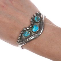 6.5&quot; Vintage Native American silver and turquoise cuff bracelet - £145.87 GBP