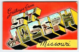 Greetings From St. Joseph Missouri Large Big Letter State Postcard Linen 1944 - £12.60 GBP