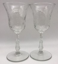 2 Libbey Rock Sharpe Dartelle 6&quot; Wine Glasses Flowers Dots Lines (17-779A) - £6.78 GBP