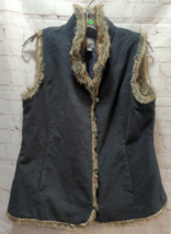 J Jill Woman's Small gray felt fleece vest fax fur trim lined button front - $16.65