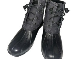 Sperry Women&#39;s Saltwater Rain Boot Black Leather STS88108 Size 8 - $34.47