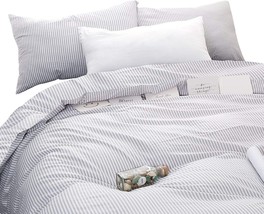 Wake In Cloud - Gray White Striped Comforter Set, 3 Pcs. Twin Size, 100%... - £63.30 GBP