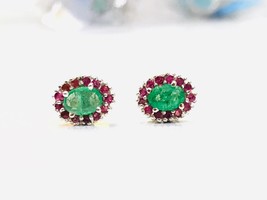natural emerald and ruby stud in 925 sterling silver - £98.44 GBP