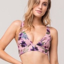 Byrds of Paradise Demasia Bikini Top V Neck Floral Lace Up Pink Purple M - £7.78 GBP
