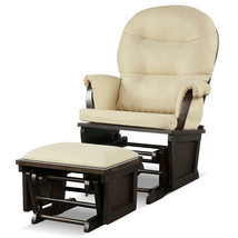Wood Baby Glider and Ottoman Cushion Set with Padded Armrests for Nursing-Beige  - £161.76 GBP