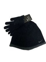 Nike Beanie Hat and Gloves 2 piece set Big Kids Boys Youth Black Gray - £15.72 GBP