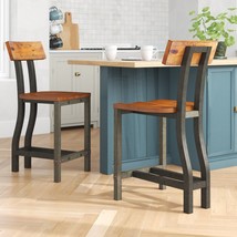 Rustic Brown and Gunmetal Finish Wooden Counter Height Chairs 2pc Set - £256.91 GBP