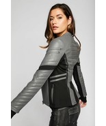 Women&#39;s Biker Two Tone Gray Black Cont Padded Motorbike Genuine Leather ... - £125.93 GBP