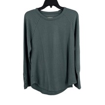 CHASER Long Sleeve Thermal Top Waffle Knit Button Cuff Green Blue Large New - £21.87 GBP