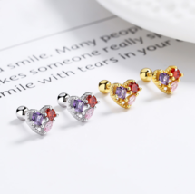 Luxury 18K 925 Sterling Silver Sparkling Gems Heart Stud Earrings - £15.79 GBP