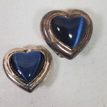 Vintage Clip Earrings Hearts Blue w/ Silver Tone Edge .75 Inch - $158.52 MXN