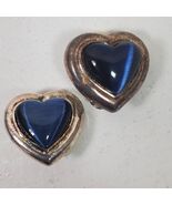 Vintage Clip Earrings Hearts Blue w/ Silver Tone Edge .75 Inch - $158.52 MXN