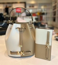 Michael Kors reed medium belted bucket bag &amp; LG snap wallet bundle camel multi - £207.67 GBP