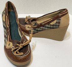 Sperry Womens Wedge Heel Leather and Fabric Laced Shoes Plaid Size 8.5 - £12.51 GBP