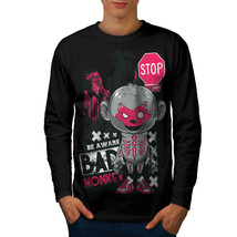 Wellcoda Bad Monkey Stop Zombie Mens Long Sleeve T-shirt, Bad Graphic Design - £18.35 GBP