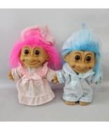 Vintage Russ Troll Dolls Pajamas Boy Girl Blue Pink Hair Pajamas 4.5&quot; w/... - $30.14 CAD