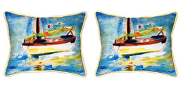 Pair of Betsy Drake Yellow Sailboat Large Indoor Outdoor Pillows 16x20 - £69.91 GBP