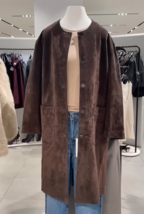 ZARA BNWT 2025. BROWN CHOCOLATE LEATHER COAT LONG JACKET. 6318/234/700 - $161.06