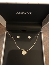 Alfani Boxe Set Necklace And Earring Stud Set Pave Crystal Gold Plated - $14.85