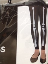 Womens Footless Tights Black Skeleton Leg Bones One Size Fits Up to 155 lbs Goth - £7.08 GBP