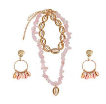 Seashell Layered Necklace and Earrings Set-Pink - £33.57 GBP