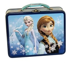 Disney&#39;s Frozen Anna and Elsa Embossed Carry All Tin Tote Lunchbox Blue,... - $14.46