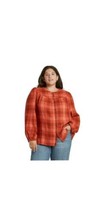 Women&#39;s Plaid Puff Long Sleeve Button-Front Blouse - Universal Thread Red 4X (P) - £15.81 GBP