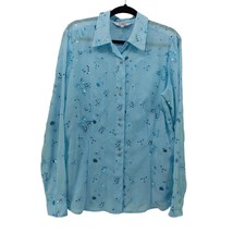 Roper Womens Blue Sheer Cowgirl Sequined Blouse Pearl Snap XL - $32.73