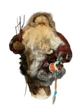 Santa Claus figurine SIGNED Nancy Beck Native Drum Staff sculpture Christmas 15&quot; - £73.78 GBP