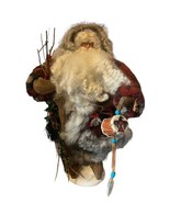 Santa Claus figurine SIGNED Nancy Beck Native Drum Staff sculpture Chris... - $94.05