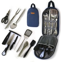 Camp Cooking Utensil Set &amp; Outdoor Kitchen Gear-10 Piece Cookware Kit, Portable - £35.58 GBP