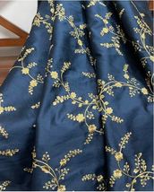 Indian Blue Gold Embroidered Fabric, Dress Gown, Drapery Bridal Wedding ... - £11.93 GBP