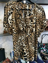 NANETTE LEPORE Leopard Print 100% Silk Short Sleeve Top Style#8711592 Sz 4 - £90.85 GBP