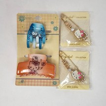 Vintage Hello Kitty Hair Accessories Claw Clip + 2 Gold Rhinestone Pins New - £43.98 GBP