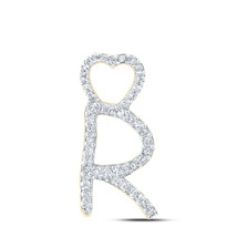 10K Yellow Gold Round Diamond R Heart Letter Pendant 1/8 Cttw - £150.03 GBP