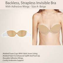 Backless, Strapless Invisible Bra With Adhesive Wings - Size A- Beige - £9.43 GBP