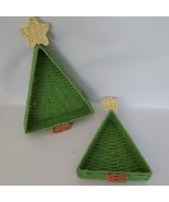 Christmas Serving Trays Rattan Nesting Tree Shape Green Lot of 2 Hostess... - $26.00
