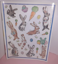 Vintage HALLMARK Flocked Easter Sticker Sheet Bunny Rabbits - £11.59 GBP