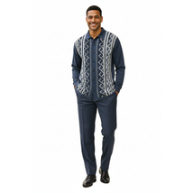 Men Silversilk 2pc Fancy walking leisure suit Italian woven knits 14010 Blue image 4