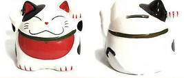 Beckoning Kitty Cat Piggy Bank Figurine Large Red Black White with Stopper - £23.94 GBP