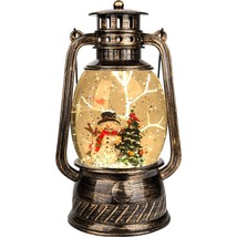 Christmas Snow Globe Lantern Spinning Water Glittering Snowman With Holi... - $55.99