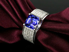 5Ct Princess Cut Tanzanite Diamond Accent Engagement Ring 14K White Gold Finish - £82.20 GBP