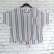 Time and Tru Top Womens XL Striped Pocket Tie Front Short Sleeve Button Up Shirt - £14.12 GBP