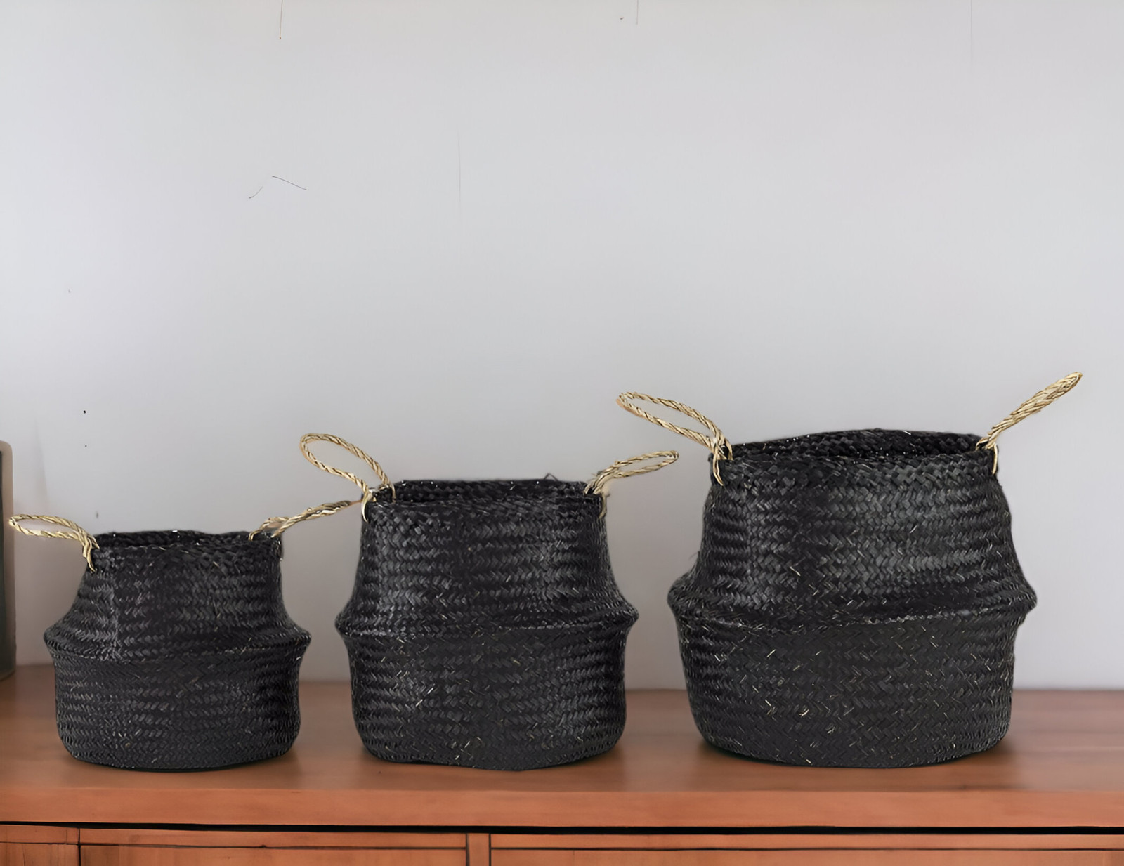 Set Of Three 10&quot; Black Wicker Storage Baskets - $115.74