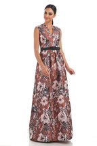 new Kay Unger Paola Belted Floral Jacquard Cocktail Maxi Gown with Pocke... - $122.88