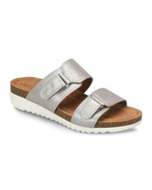 NEW COMFORTIVA SILVER LEATHER COMFORT WEDGE SANDALS SIZE 8 W 8.5 W WIDE $80 - £47.93 GBP