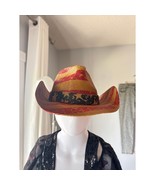 Western Cowboy Hat Red &amp; Tan Striped with Black Star Band Unisex - €15,40 EUR