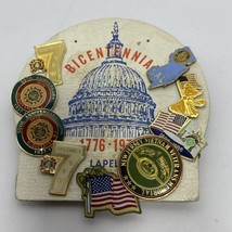 Vintage US Capital Building Lapel Pin Holder with VFW Pins 1776-1976 - £12.51 GBP