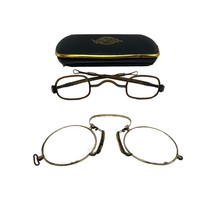 Antique Eyeglasses &amp;Case Spectacles &quot;TWO Pair&quot; Steel &amp; Gold Walter Grob Optical - $139.97